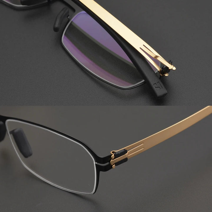 Black Mask Unisex Semi Rim Square Screwless Steel Eyeglasses 49006 Semi Rim Black Mask