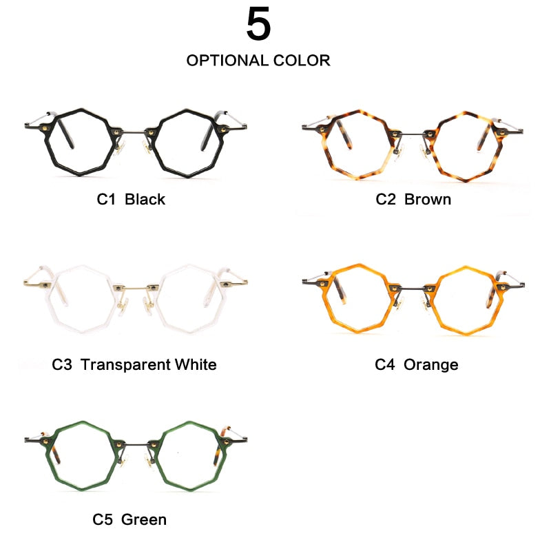 Muzz Unisex Full Rim Small Polygon Acetate Alloy Eyeglasses 013 Full Rim Muzz