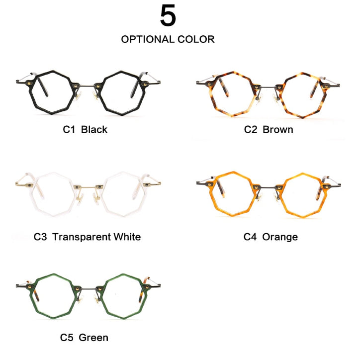 Muzz Unisex Full Rim Small Polygon Acetate Alloy Eyeglasses 013 Full Rim Muzz