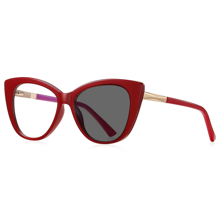 Kocolior Unisex Full Rim Cat Eye Alloy Acetate Hyperopic Reading Glasses 2097 Reading Glasses Kocolior Photochromic Red 0 