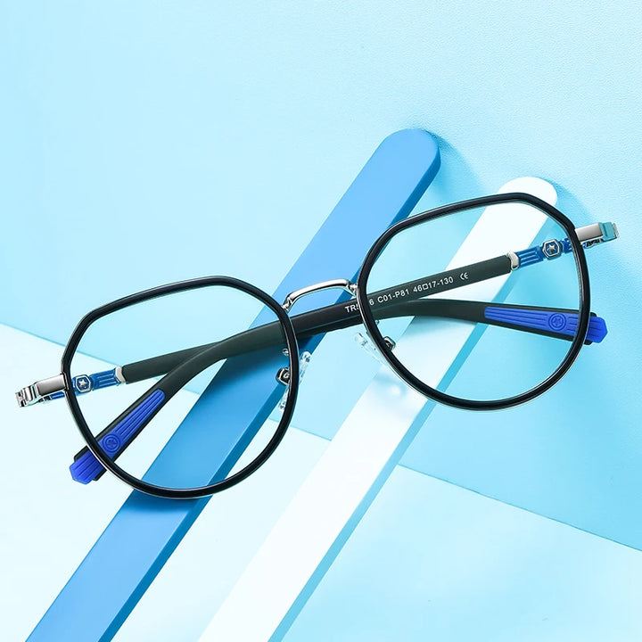 Vicky Youth Unisex Full Rim Flat Top Round Tr 90 Titanium Eyeglasses 5126 Full Rim Vicky