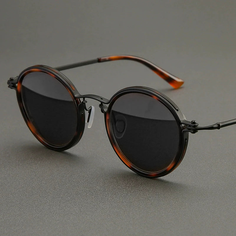 Black Mask Men's Full Rim Round Titanium Acetate Sunglasses  45860