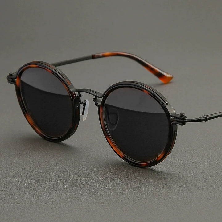 Black Mask Men's Full Rim Round Titanium Acetate Sunglasses  45860