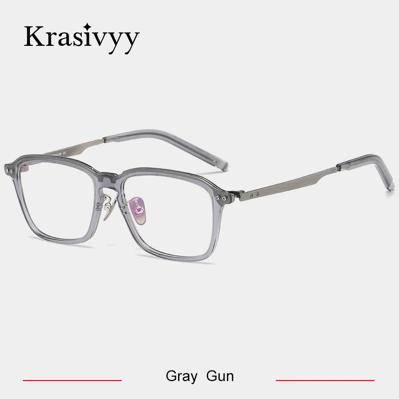 Krasivyy Unisex Full Rim Square Titanium Acetate Eyeglasses 49112 Full Rim Krasivyy Gray Gun