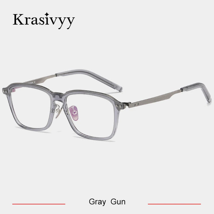 Krasivyy Unisex Full Rim Square Titanium Acetate Eyeglasses 49112 Full Rim Krasivyy Gray Gun