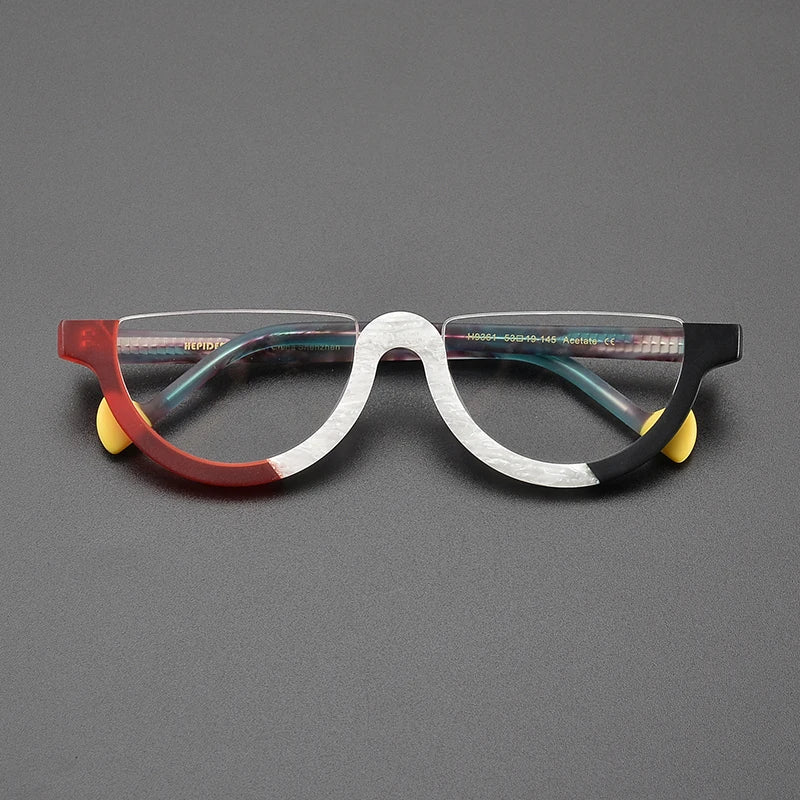 Nobler Unisex Semi Rim Bottom Round Frosted Acetate Eyeglasses 9361 Semi Rim Nobler C1