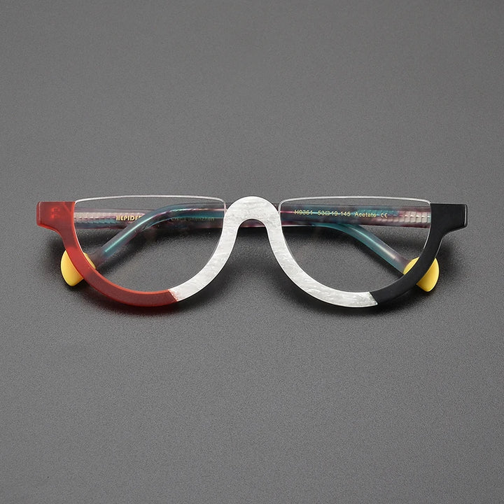 Nobler Unisex Semi Rim Bottom Round Frosted Acetate Eyeglasses 9361 Semi Rim Nobler C1