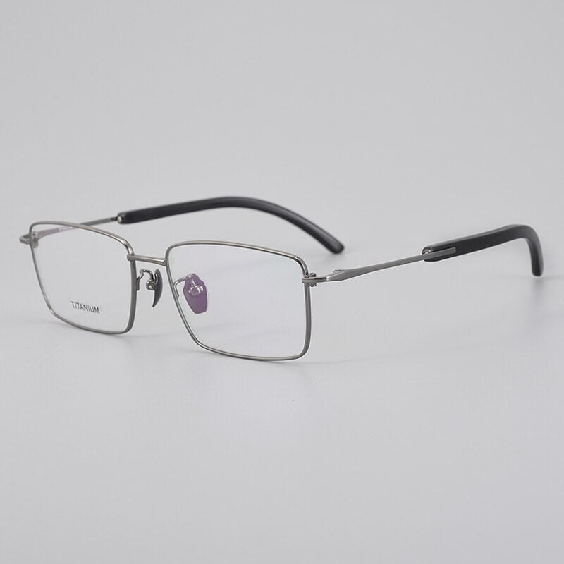 Muzz Unisex Full Rim Square Titanium Buffalo Horn Temple Eyeglasses 2301 Full Rim Muzz Gray