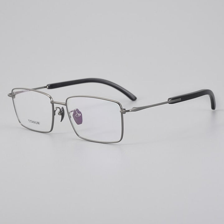 Muzz Unisex Full Rim Square Titanium Buffalo Horn Temple Eyeglasses 2301 Full Rim Muzz Gray