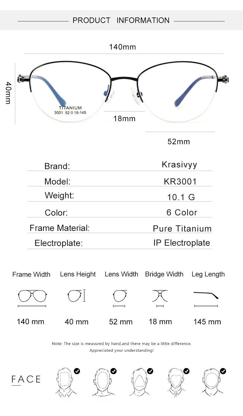 Krasivyy Unisex Semi Rim Oval Square Titanium Eyeglasses 33001