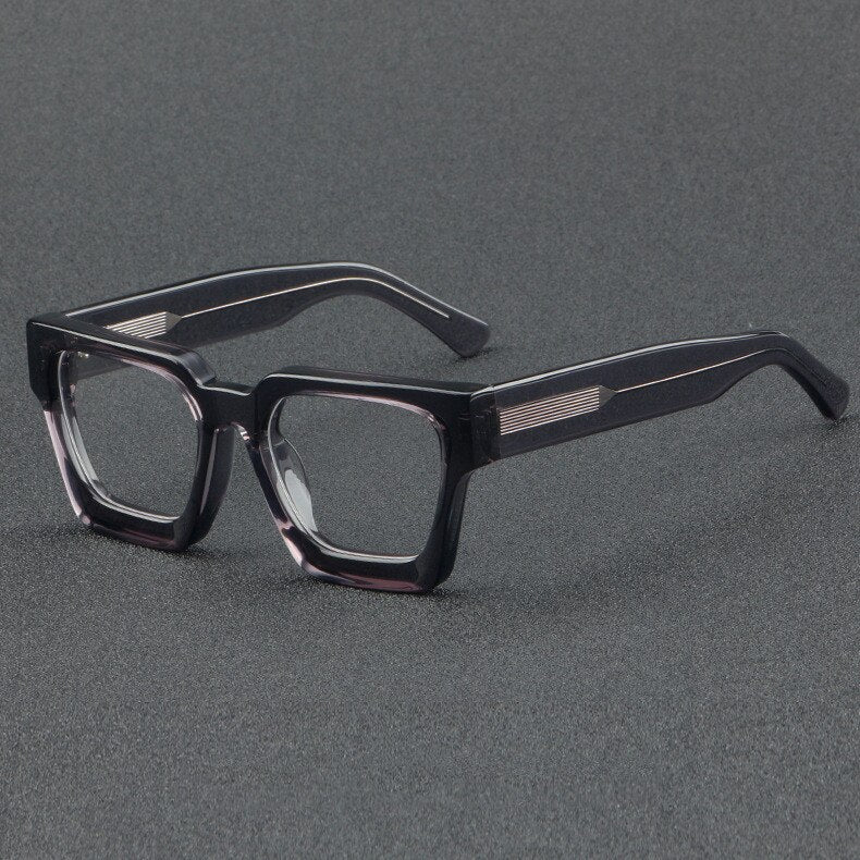 Brightzone Unisex Full Rim Flat Top Square Handcrafted Acetate Eyeglasses 1439 Full Rim Brightzone Gray  
