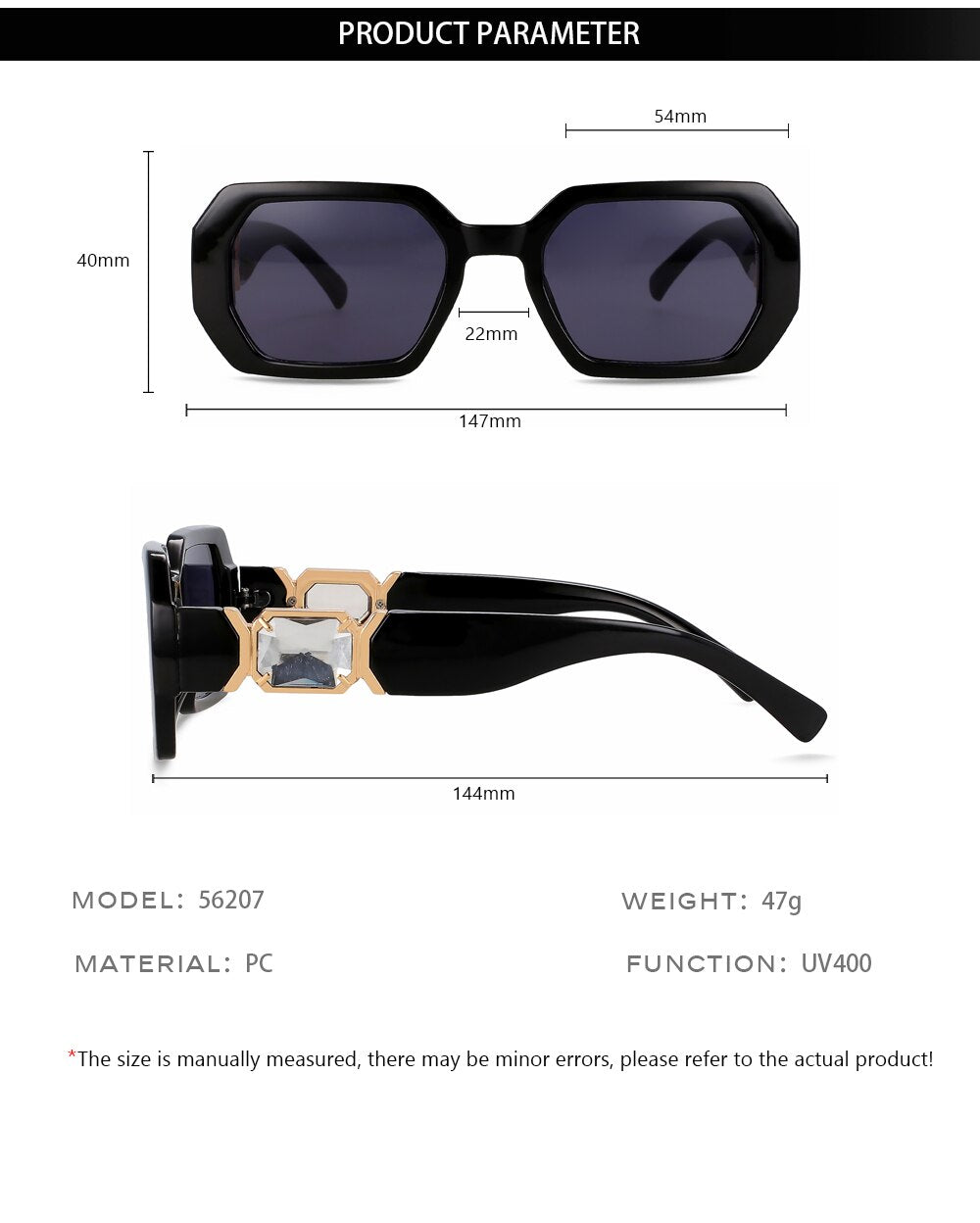 CCspace Women's Full Rim Oversized Square Resin UV400 Sunglasses 56207 Sunglasses CCspace Sunglasses