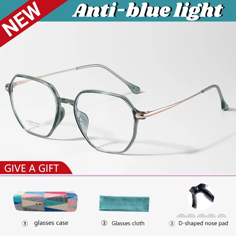 Vicky Women's Full Rim Flat Top Polygon Ultem Steel Reading Glasses 4250 Reading Glasses Vicky -350 D2506-green