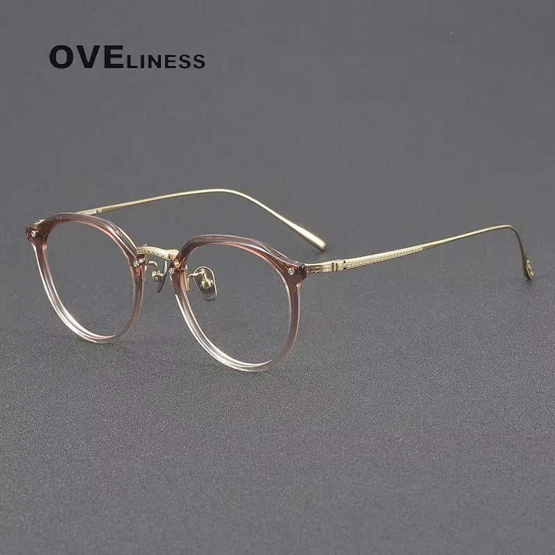 Oveliness Women's Full Rim Round Acetate Titanium Eyeglasses 85054