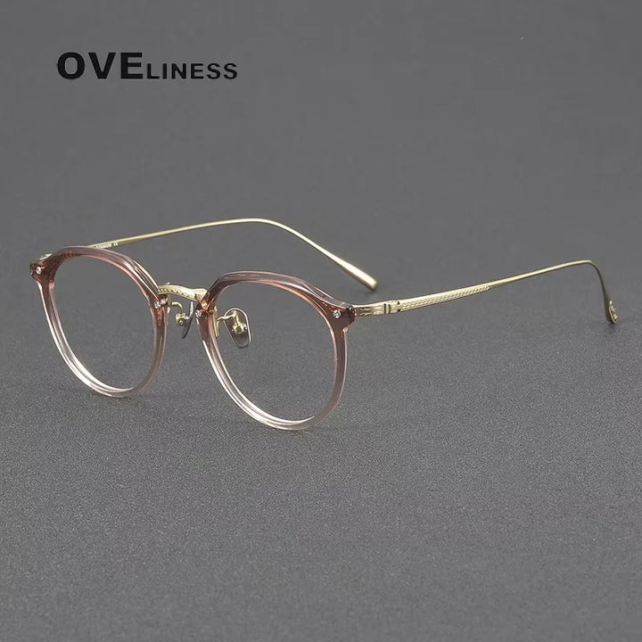 Oveliness Women's Full Rim Round Acetate Titanium Eyeglasses 85054
