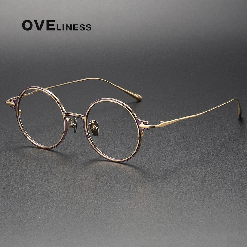Oveliness Unisex Full Rim Round Titanium Eyeglasses 4920 Full Rim Oveliness purple gold