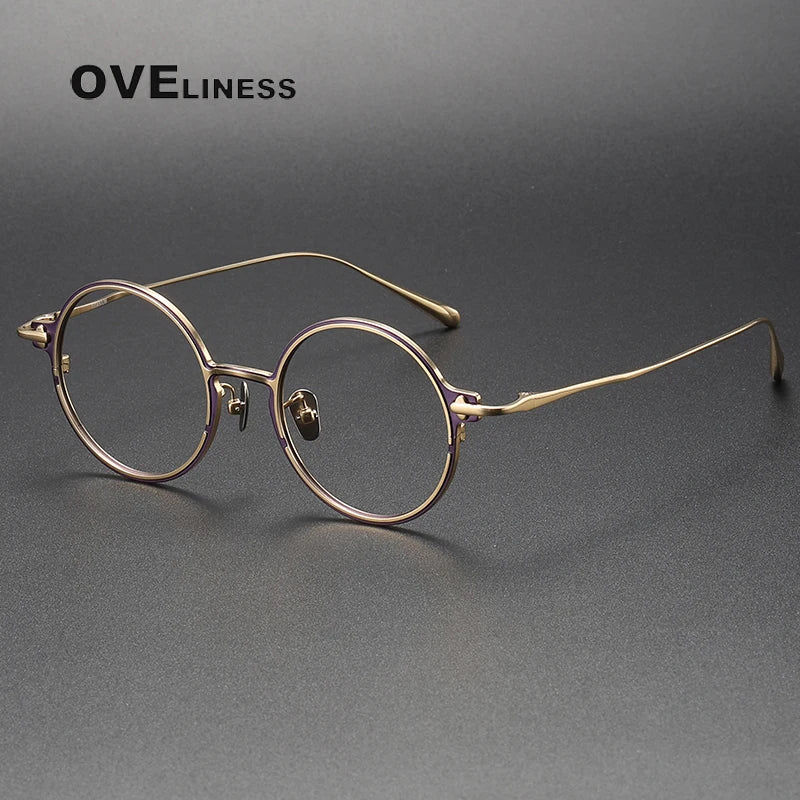 Oveliness Unisex Full Rim Round Titanium Eyeglasses 4920 Full Rim Oveliness purple gold  