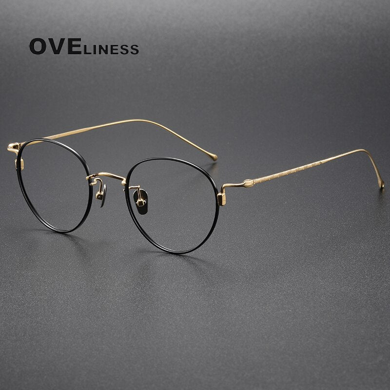 Oveliness Unisex Full Rim Round Titanium Eyeglasses 164 Full Rim Oveliness black gold