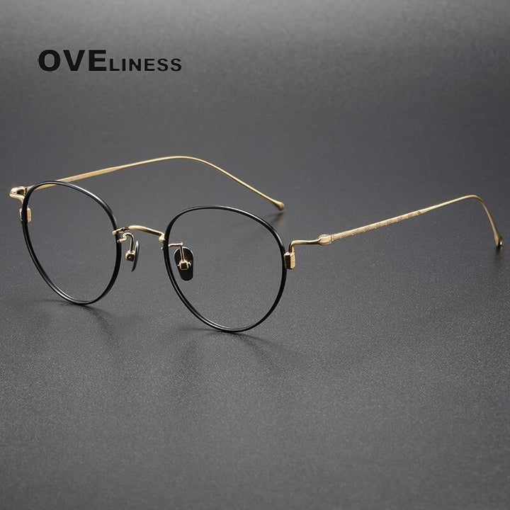 Oveliness Unisex Full Rim Round Titanium Eyeglasses 164 Full Rim Oveliness black gold