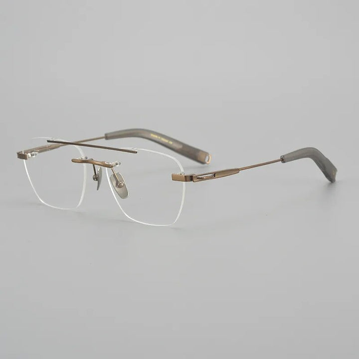 Hdcrafter Unisex Rimless Square Double Bridge Titanium Eyeglasses Dtx419 Rimless Hdcrafter Eyeglasses Coffee