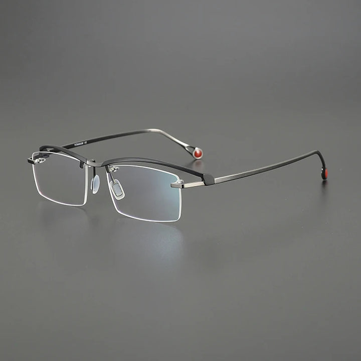 Gatenac Unisex Semi Rimless Square Brow Line Titanium Eyeglasses G1525 Semi Rim Gatenac Black Gun