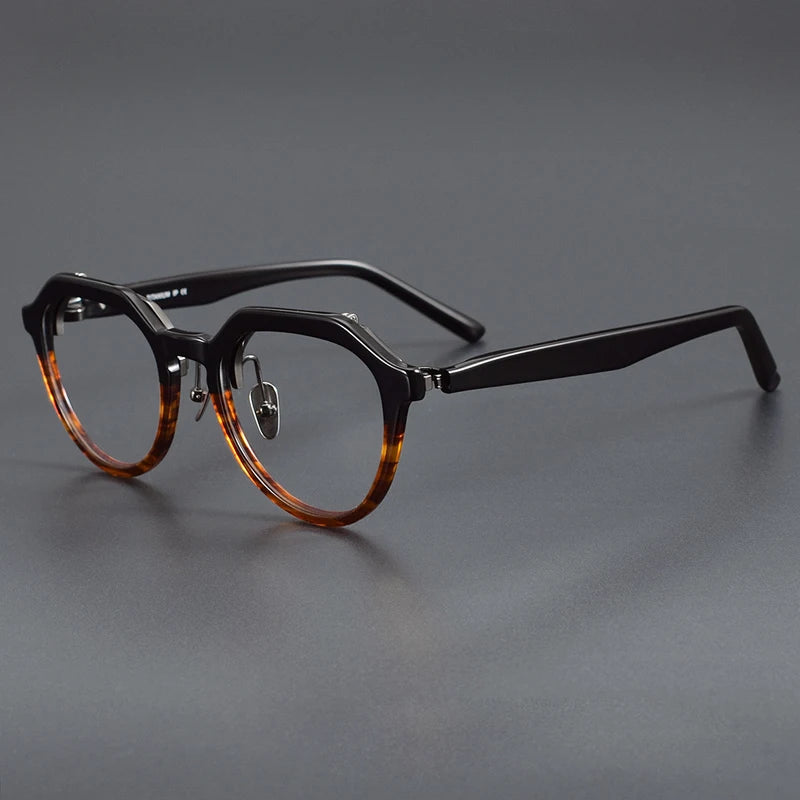 Muzz Unisex Full Rim Flat Top Oval Acetate Titanium Flip Up Eyeglasses 85257 Full Rim Muzz C3