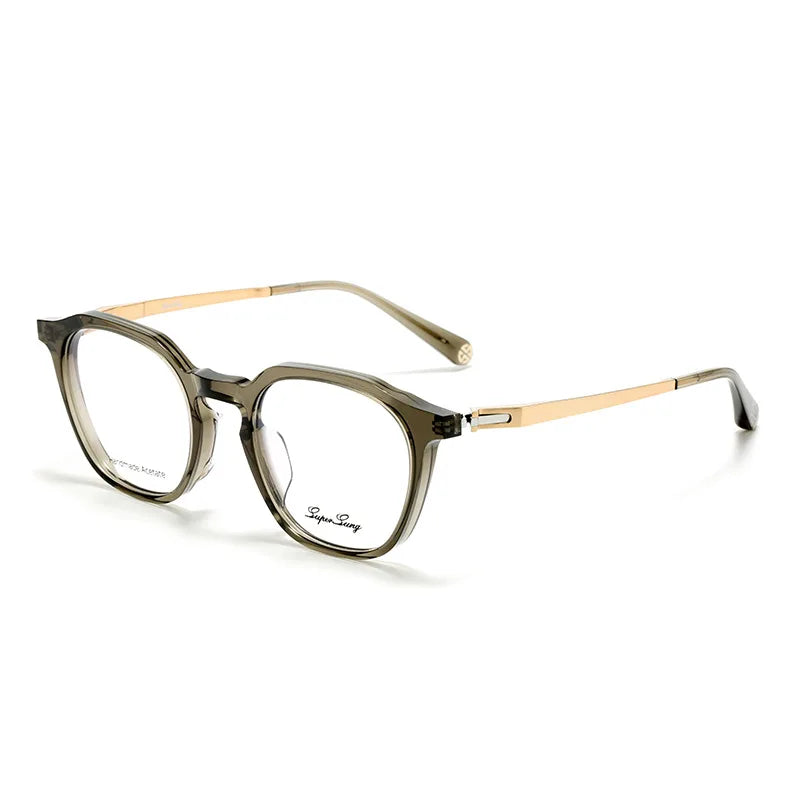 Nobler Unisex Full Rim Flat Top Polygon Acetate Titanium Eyeglasses 841060 Full Rim Nobler C4