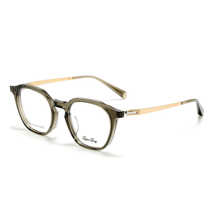 Nobler Unisex Full Rim Flat Top Polygon Acetate Titanium Eyeglasses 841060 Full Rim Nobler C4