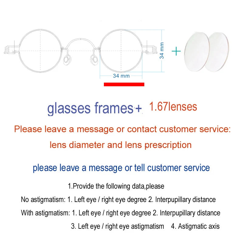Yujo Unisex Full Rim Small Round Screwless Steel Eyeglasses Full Rim Yujo 1.67 lens 34 CHINA