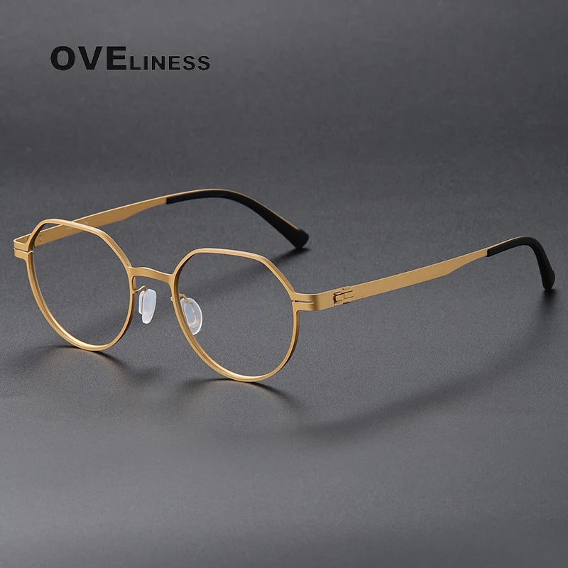 Oveliness Unisex Full Rim Flat Top Round Screwless Titanium Eyeglasses 80992 Full Rim Oveliness gold