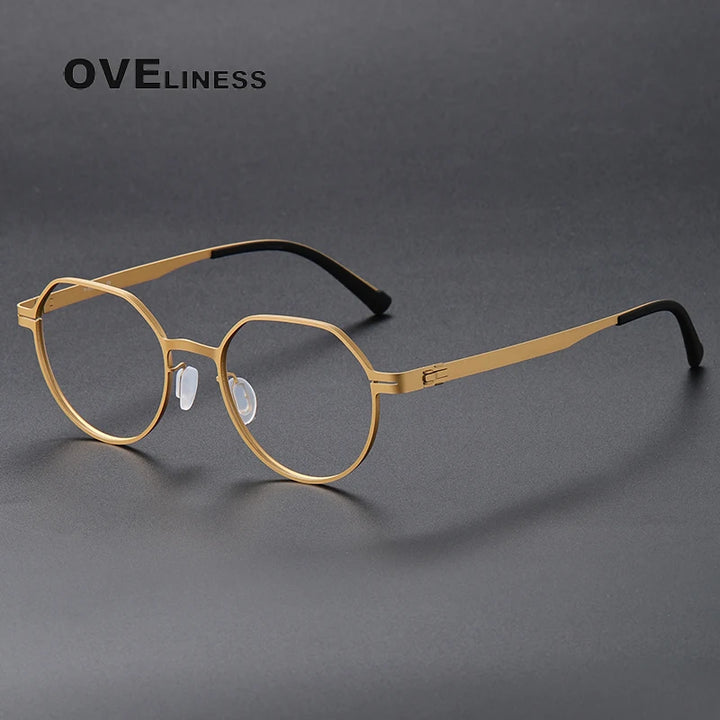 Oveliness Unisex Full Rim Flat Top Round Screwless Titanium Eyeglasses 80992 Full Rim Oveliness gold