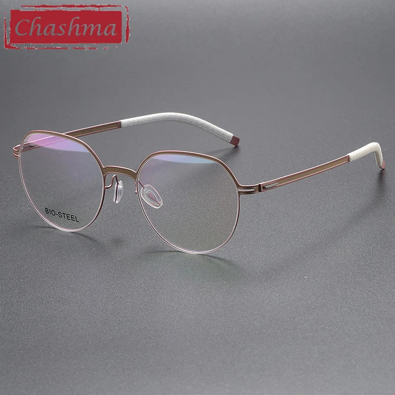 Chashma Ottica Unisex Full Rim Flat Top Round Titanium Eyeglasses 460 Full Rim Chashma Ottica Gold Red