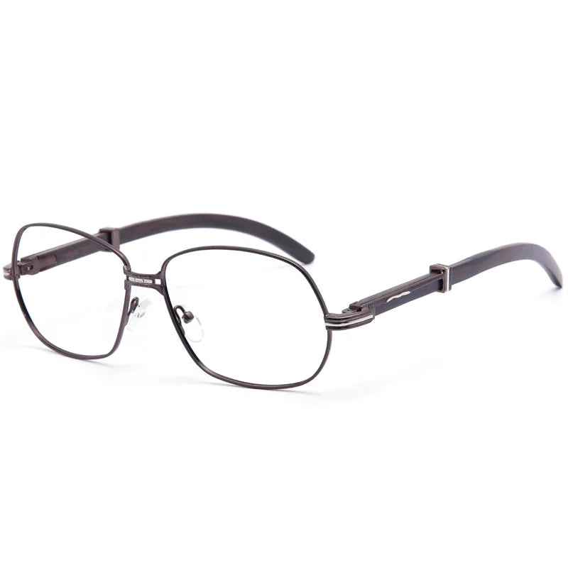 Muzz Men's Full Rim Square Alloy Double Bridge Frame Wood Temple Eyeglasses 1105868 Full Rim Muzz Brown