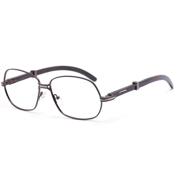Muzz Men's Full Rim Square Alloy Double Bridge Frame Wood Temple Eyeglasses 1105868 Full Rim Muzz Brown