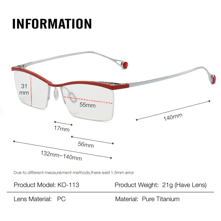 Muzz Unisex Semi Rim Square Brow Line Titanium Eyeglass 817113