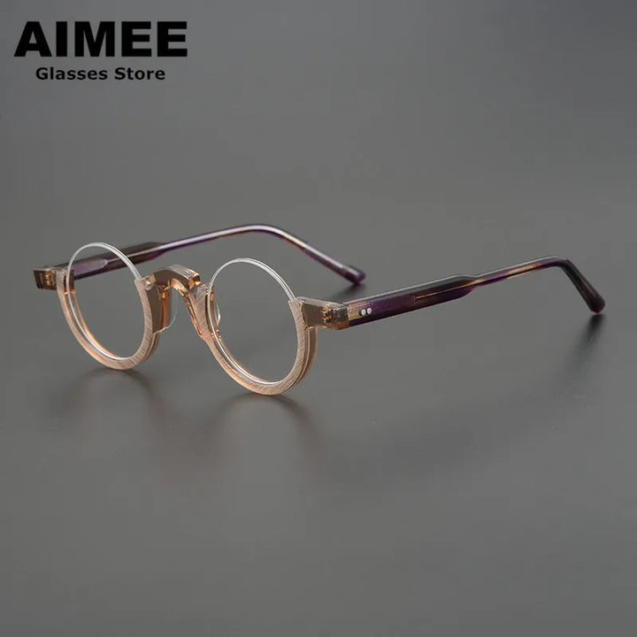 Aimee Unisex Semi Rim Round Acetate Eyeglasses 14230 Semi Rim Aimee Light Brown