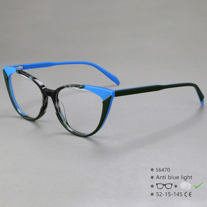 CCspace Women's Full Rim Cat Eye Acetate Eyeglasses 56470 Full Rim CCspace C1SkyBlue