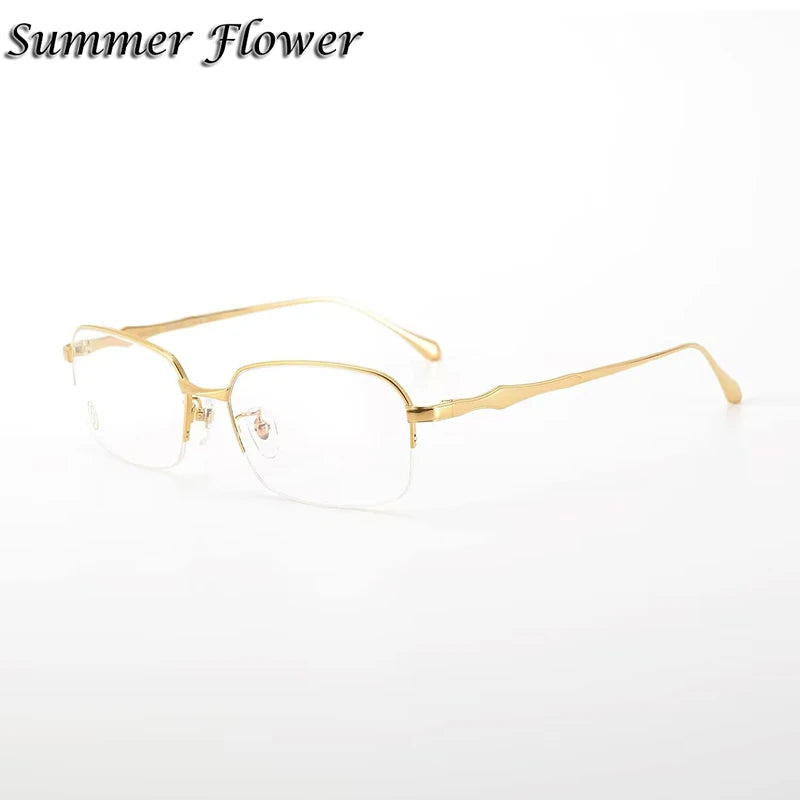 Summer Flower Unisex Semi Rim Square Titanium Eyeglasses 8201060 Semi Rim Summer Flower Gold
