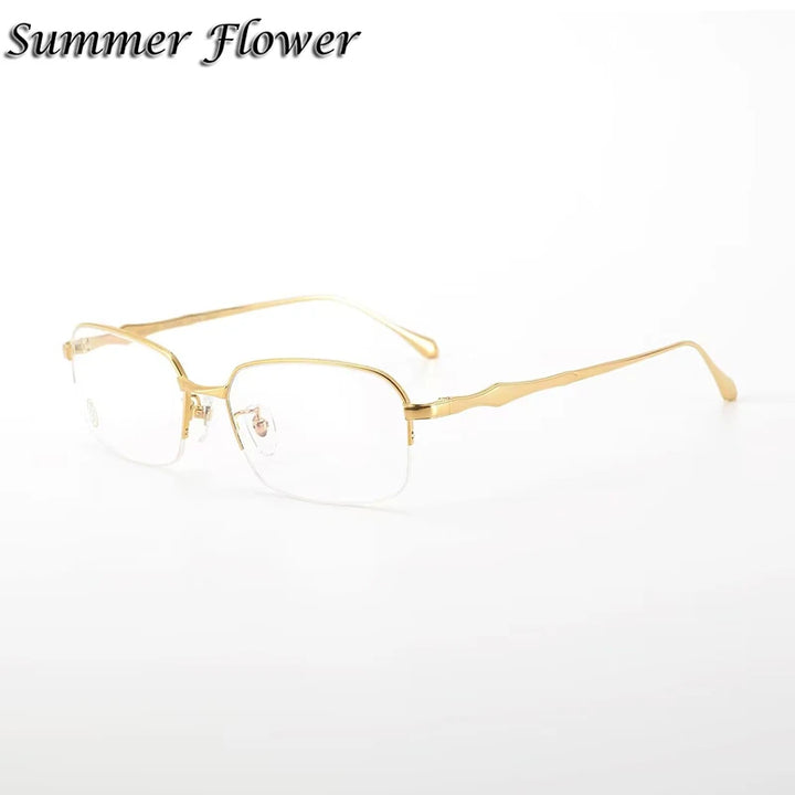 Summer Flower Unisex Semi Rim Square Titanium Eyeglasses 8201060 Semi Rim Summer Flower Gold