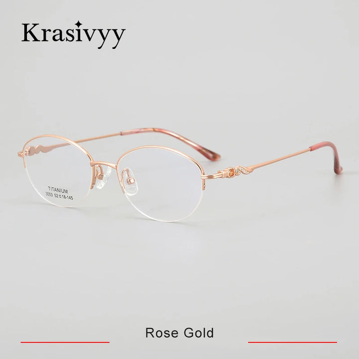 Krasivyy Women's Semi Rim Oval Square Titanium Eyeglasses 443003 Semi Rim Krasivyy Rose Gold