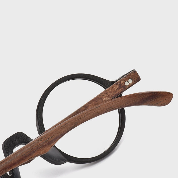 Hdcrafter Unisex Full Rim Round Wood Eyeglasses 5610d Full Rim Hdcrafter Eyeglasses