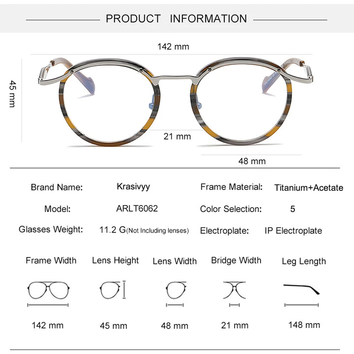 Krasivyy Unisex Full Rim Oval Square Titanium Acetate Eyeglasses 46062 Full Rim Krasivyy