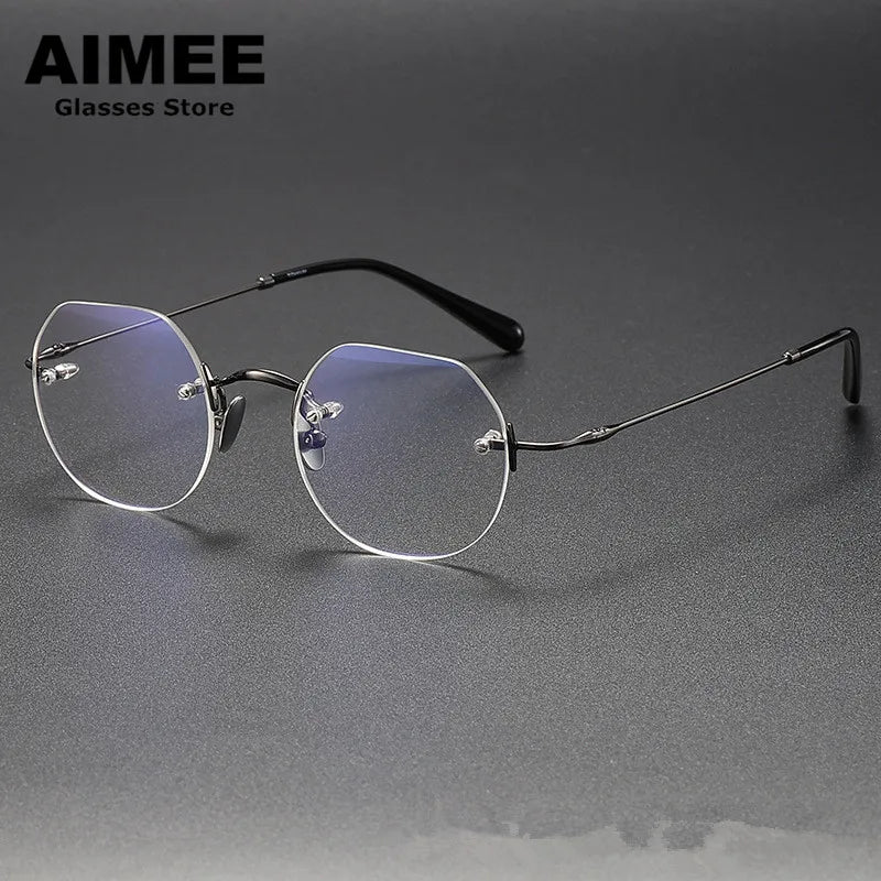 Aimee Women's Rimless Flat Top Polygon Titanium Eyeglasses 19008