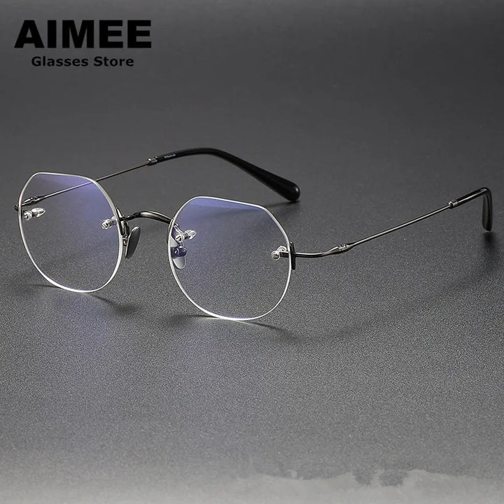 Aimee Women's Rimless Flat Top Polygon Titanium Eyeglasses 19008