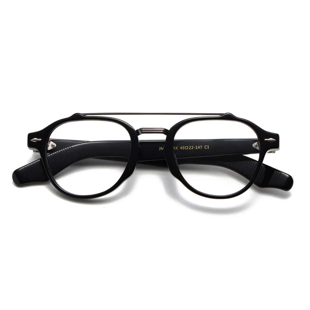 Aror Men's Full Rim Oval Double Bridge Acetate Titanium Eyeglasses 68429