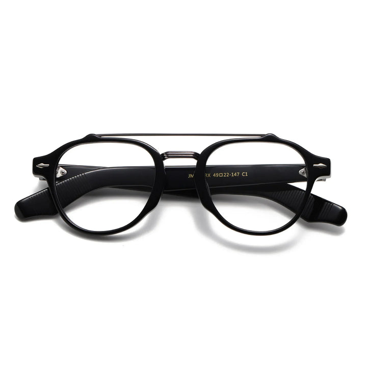 Aror Men's Full Rim Oval Double Bridge Acetate Titanium Eyeglasses 68429