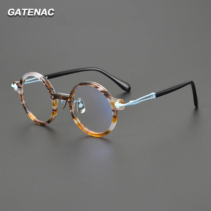 Gatenac Unisex Full Rim Round Acetate Titanium Eyeglasses Gxyj1568