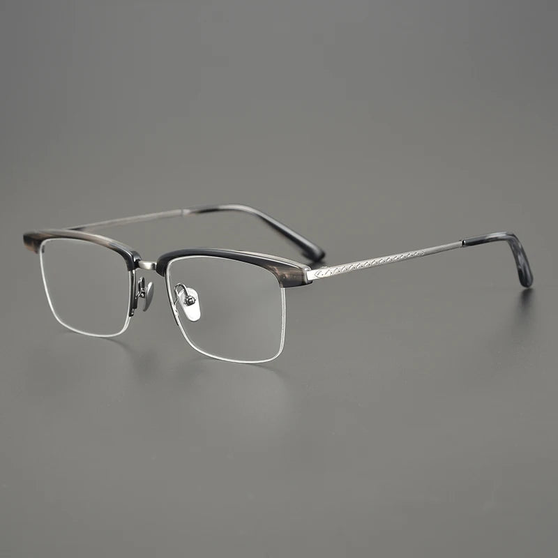 Aimee Unisex Semi Rim Square Titanium Acetate Eyeglasses 949105 Semi Rim Aimee Grey-Silver