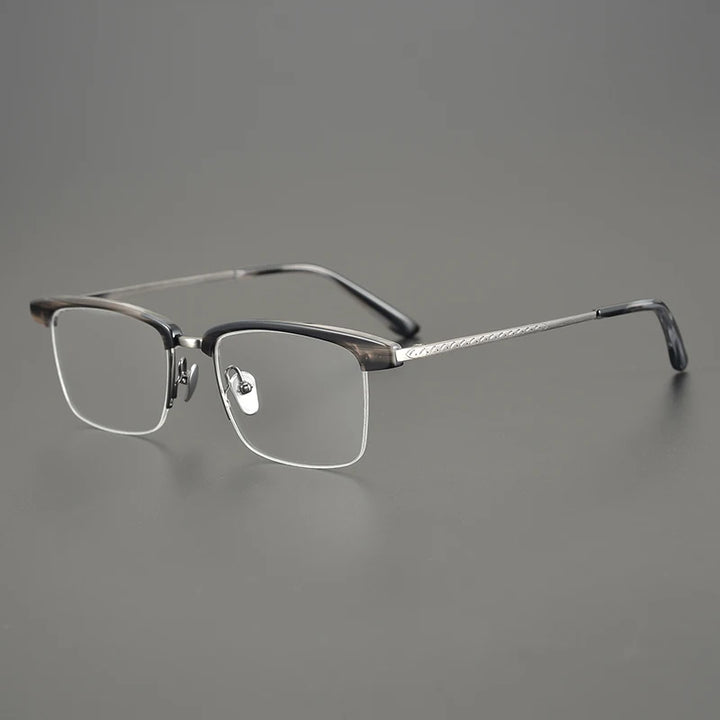 Aimee Unisex Semi Rim Square Titanium Acetate Eyeglasses 949105 Semi Rim Aimee Grey-Silver
