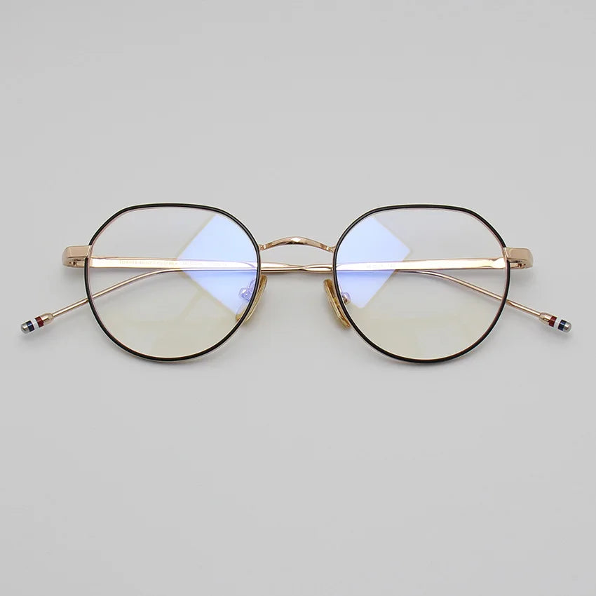 Black Mask Unisex Full Rim Flat Top Oval Alloy Eyeglasses 42914 Full Rim Black Mask Black-Gold